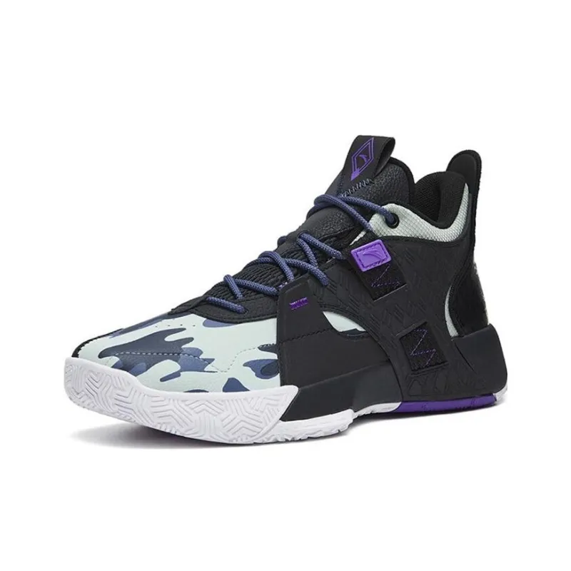 ANTA Basketball Shoes Men Mid Top Black/White/Purple-2