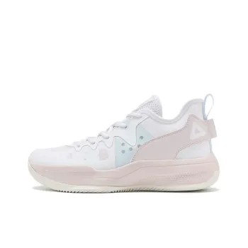 PEAK Lanying Cushioning Anti Slip And Wear Resistant Lightweight Rebound Low Top Basketball Shoes Unisex White Pink