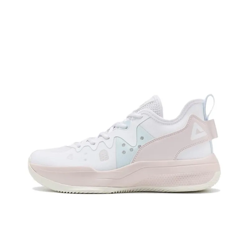 PEAK Lanying Cushioning Anti Slip And Wear Resistant Lightweight Rebound Low Top Basketball Shoes Unisex White Pink-0