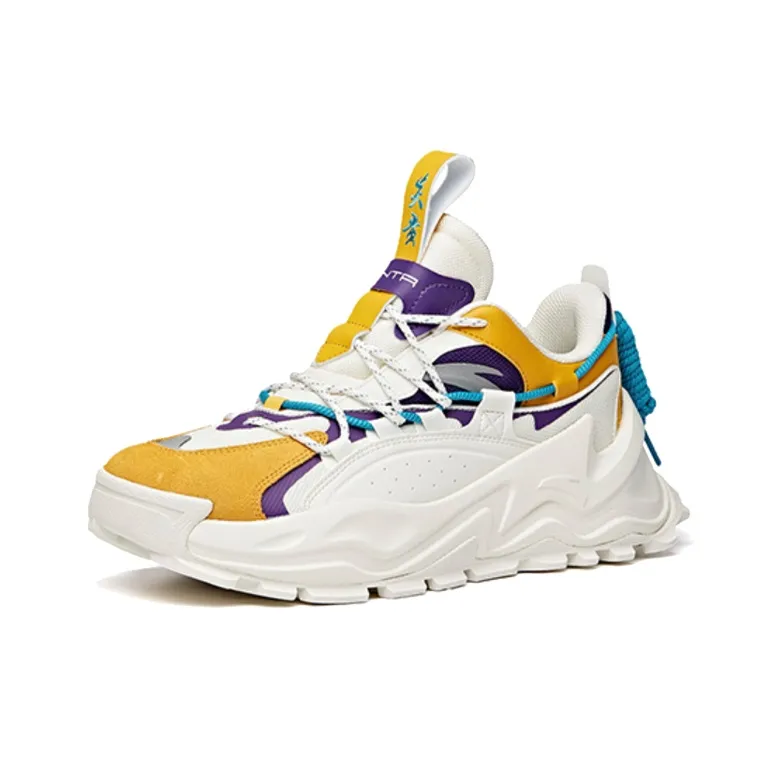 Anta Hot Anti Slip And Wear Resistant Height Increasing Low Top Chunky Sneakers Men's Yellow White-2