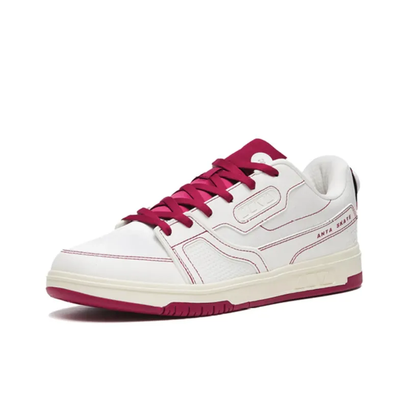 Anta AOYU Cushioning Wear Resistant Low Top Skateboard Shoes Men's White Red-1