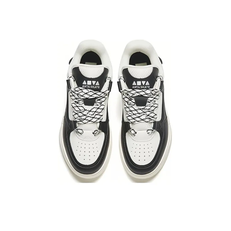 Anta Qike Puffy Shoes Anti-Slip Wear-Resistant Low-Top Skateboard Shoes Women's Ivory White/Black-2