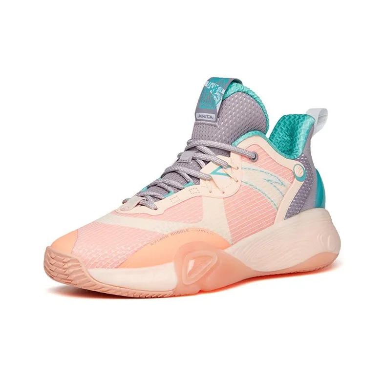 ANTA Bubble Bomb Basketball Shoes Men Low Top Fluorescent Orange Red/Gunpowder Blue/Magic Carpet Gray-1