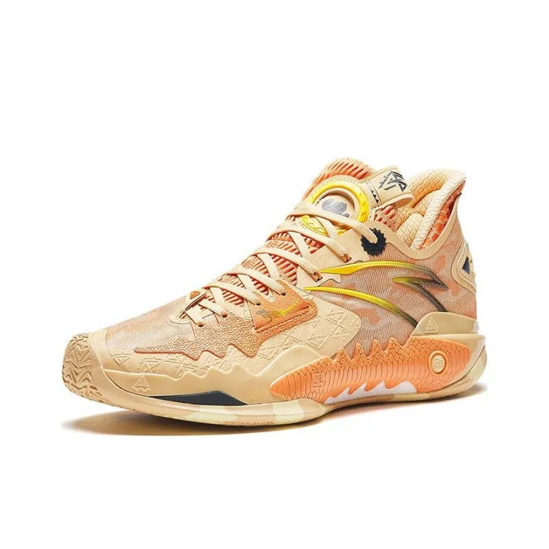 Anta Shock Wave 5 Sand Lizard Cushioning And Breathable High Top Basketball Shoes Men's Apricot Yellow-1