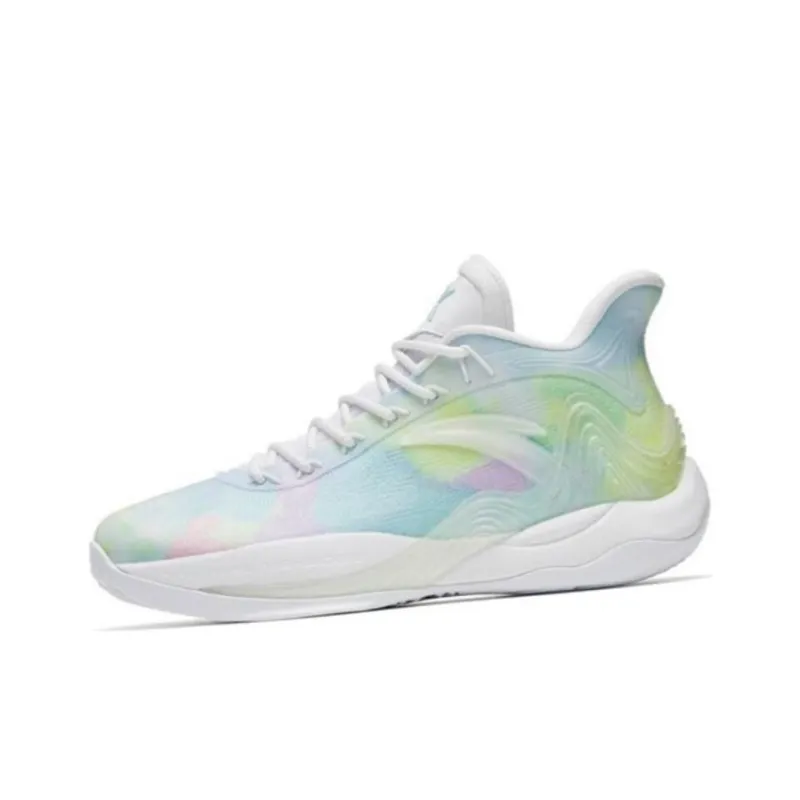 Anta Mountain 2 Cushioning Anti-Slip And Wear-Resistant Coverage Mid-Top Basketball Shoes Men's White River Water Blue-1
