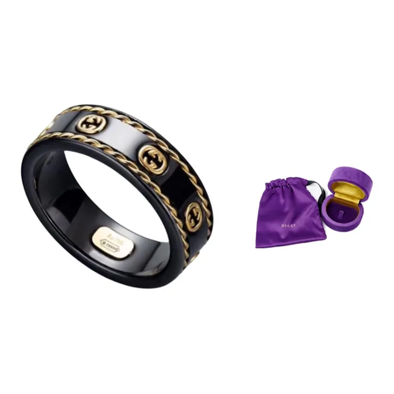 GUCCI 18K Gold Rings Unisex Black-4