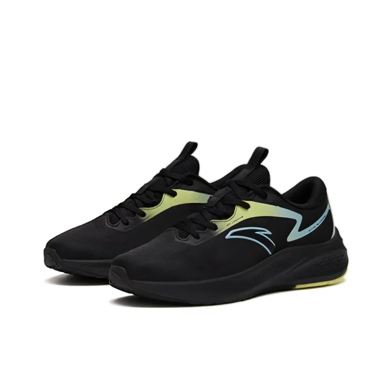 Anta Road Run Anti Slip Wear Resistant Low Top Running Shoes Men's Black Light Blue-1