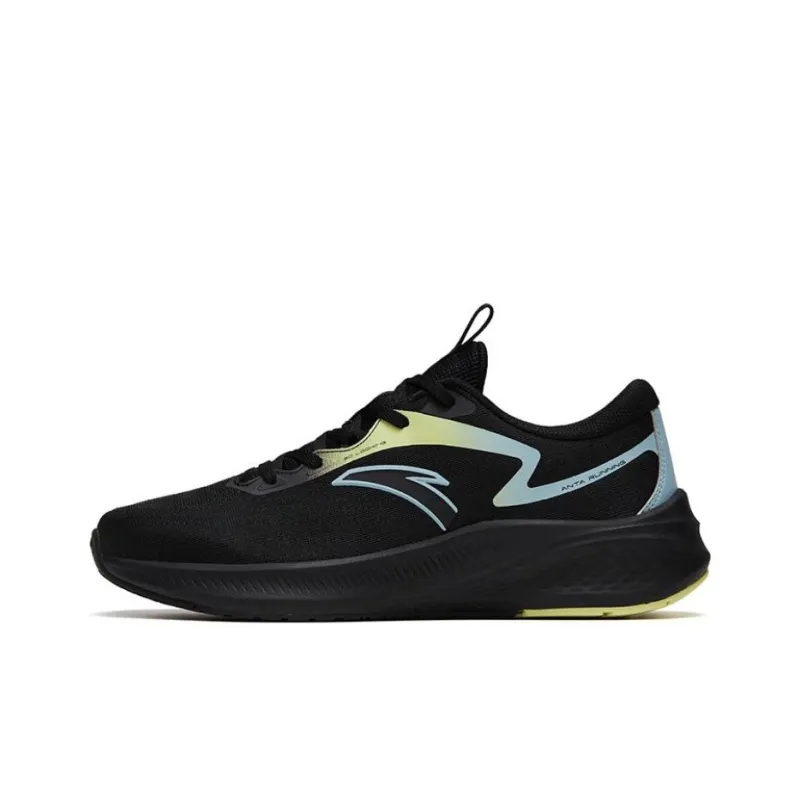 Anta Road Run Anti Slip Wear Resistant Low Top Running Shoes Men's Black Light Blue-0