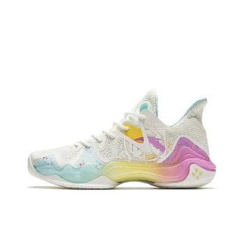 Anta Shock Wave 4 Paper Cup Cake Cushioning Anti Slip And Wear Resistant Mid Top Basketball Shoes Men's Yellow Pink