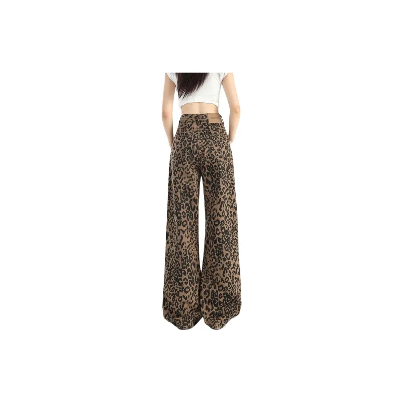 Kazakhstan Jeans Women's Coffee Brown Leopard Print-1