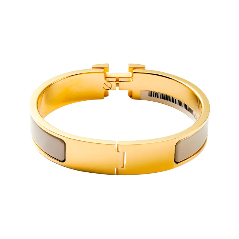 HERMES Enamel Bangles Women's Milk Tea Light Umber Gold-1