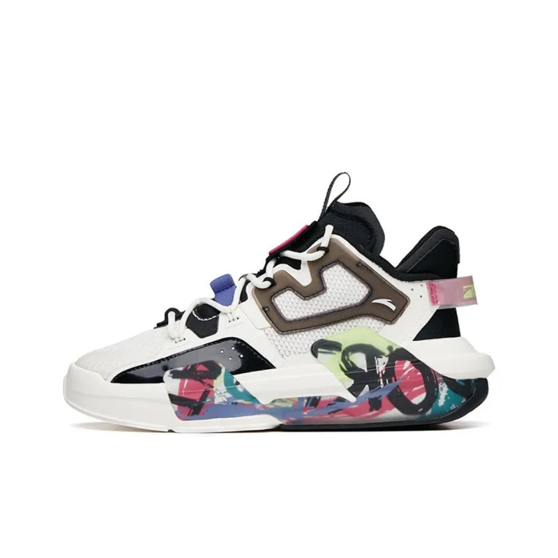 ANTA Bastard Casual Shoes Women's Mid Top Ivory White/Black/Magenta-0