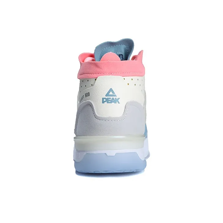 PEAK Taichi 910 Anti Slip Wear Resistant High Top Vintage Basketball Shoes Women's Pink White-4