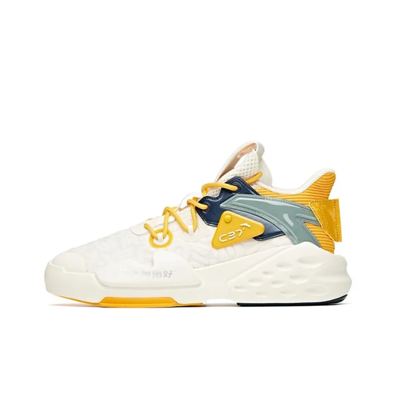 Anta C37 Series Dominant Collection Mid Top Skateboard Shoes Men's White Yellow-0