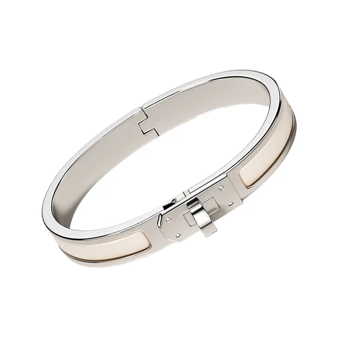 HERMES Enamel Bangles Women's Silver-2