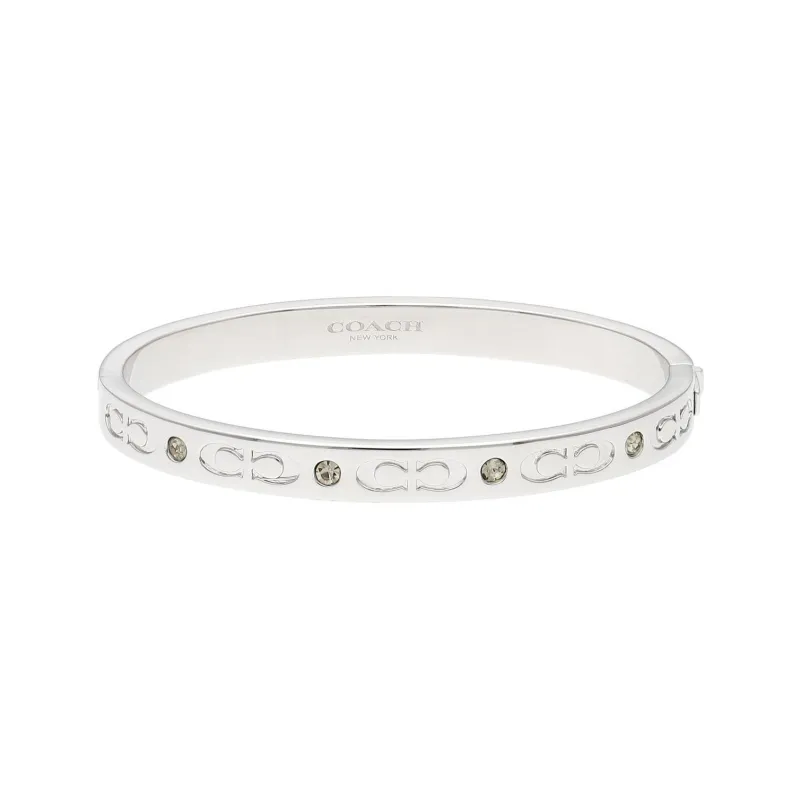 COACH Brass Plated, Rhinestone Bangles Women's Silver-0