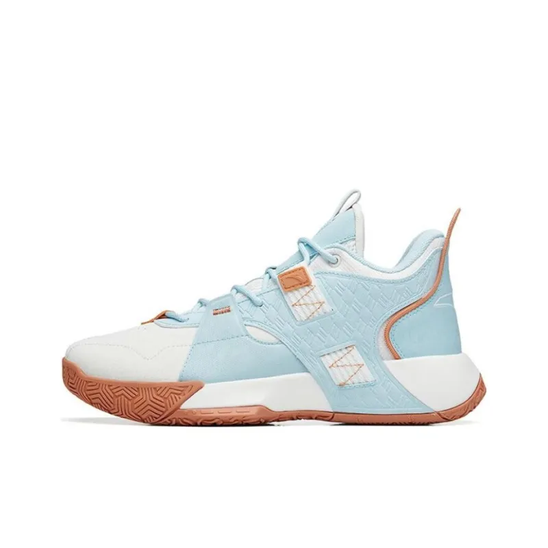 Anta 2 Shock Absorbers With Slip Resistant Features Mid Top Basketball Shoes Men's Gray Blue-0