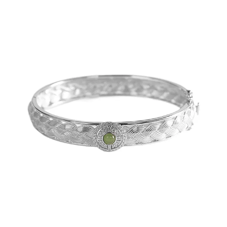 Artisan Lock Heart Jade Hetian Jade 925 Sterling Silver Hetian Jade Bangles Women's Jasper-38