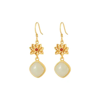 Xiaoyinjiang 925 Sterling Silver Hetian Jade Earrings Women's Pale Greenish-White Jade