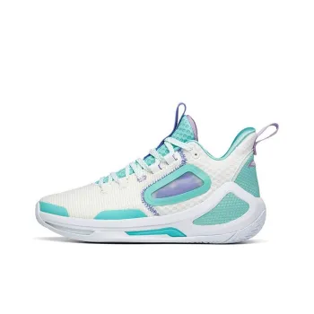 Anta Alien 3 Nitrogen Technology Wear Resistant Slip Resistant Lightweight Mid Top Basketball Shoes Beige White Green