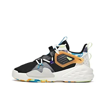 Anta Tyrannical Anti-Slip Wear-Resistant Mid-Top Skateboard Shoes Black White Orange