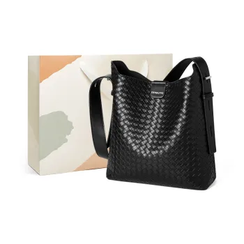 15 MINS Synthetic Leather Bucket Bags Shoulder Bags Large Size Women's Midnight Black