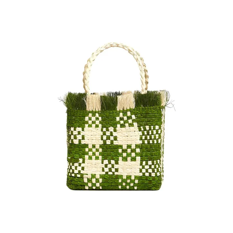MARNI Palm Fiber With Cow Leather Basket Bag Handbag Trumpets Women's Green/Natural-3