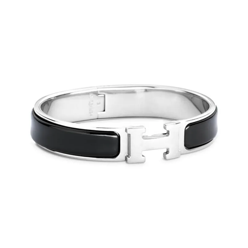 HERMES Clic H Palladium Plated Bangles Women's Black/Silver Color-1