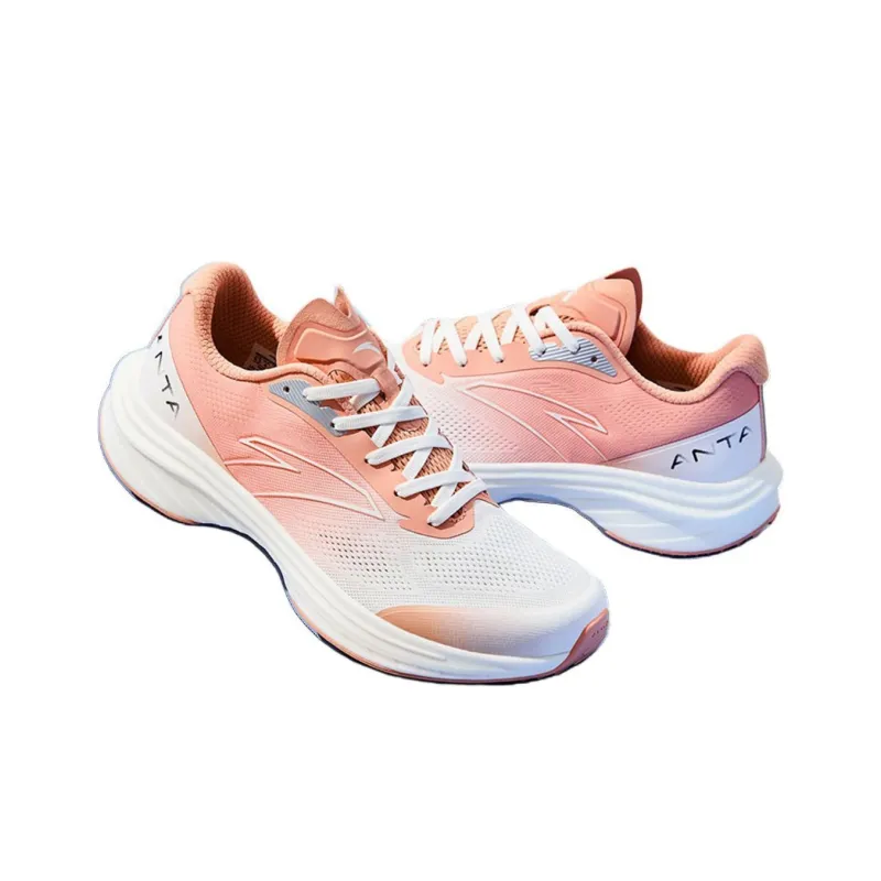 Anta Road Run Cushioning Breathable Low-Top Running Shoes Women's Pink White-2