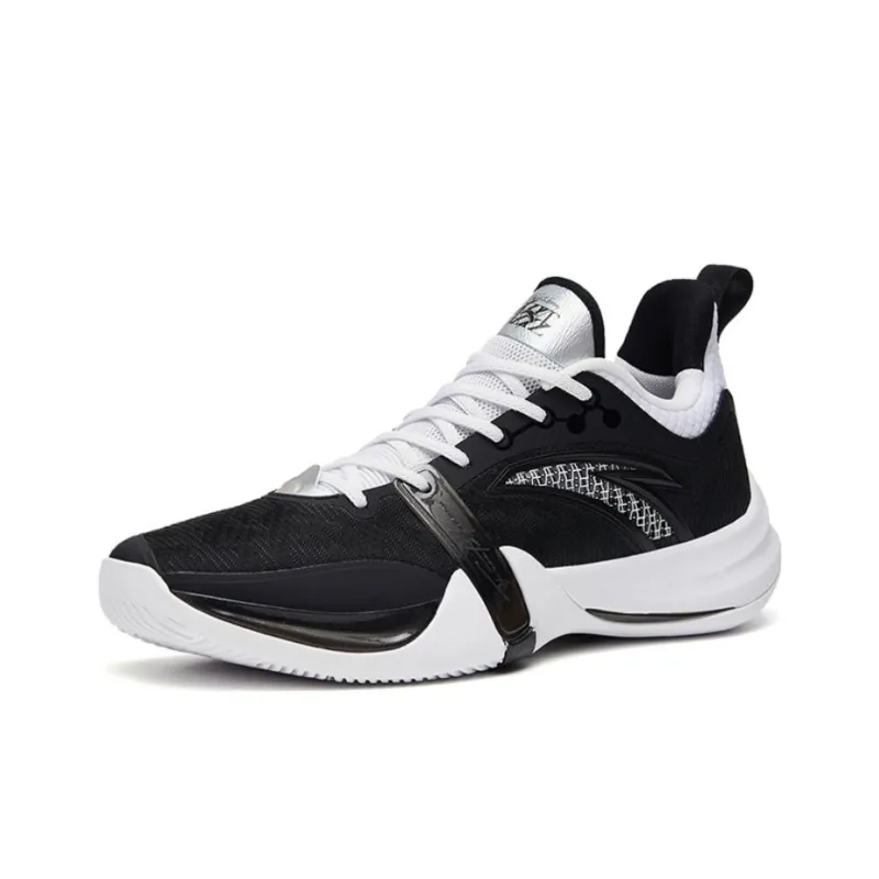 Anta Lighthearted 4 Team Cushioning Anti Slip And Wear Resistant Low Top Basketball Shoes Men's Black White-1