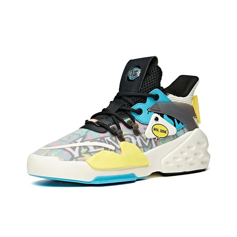 MARVEL Anta Tyrannical Anti-Slip Wear-Resistant Mid-Top Skateboard Shoes Black White Yellow-1