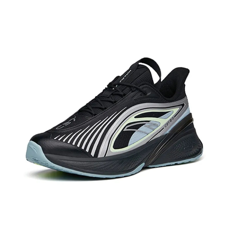 Anta C37 2.0 Cushioning Anti Slip Wear Resistant Breathability Low Top C37 2.0 Running Shoes Men's Black Thin Blue-2