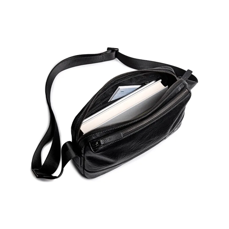 HLA Top Grain Cow Leather Crossbody Bag Shoulder Bag Messenger Bag Regular Men's Black-4
