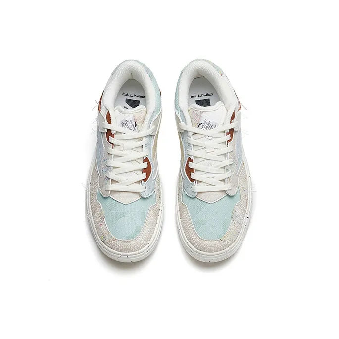 Anta Street Naughty Anti Slip Wear Resistant Low Top Skateboard Shoes Women's Beige Blue-2