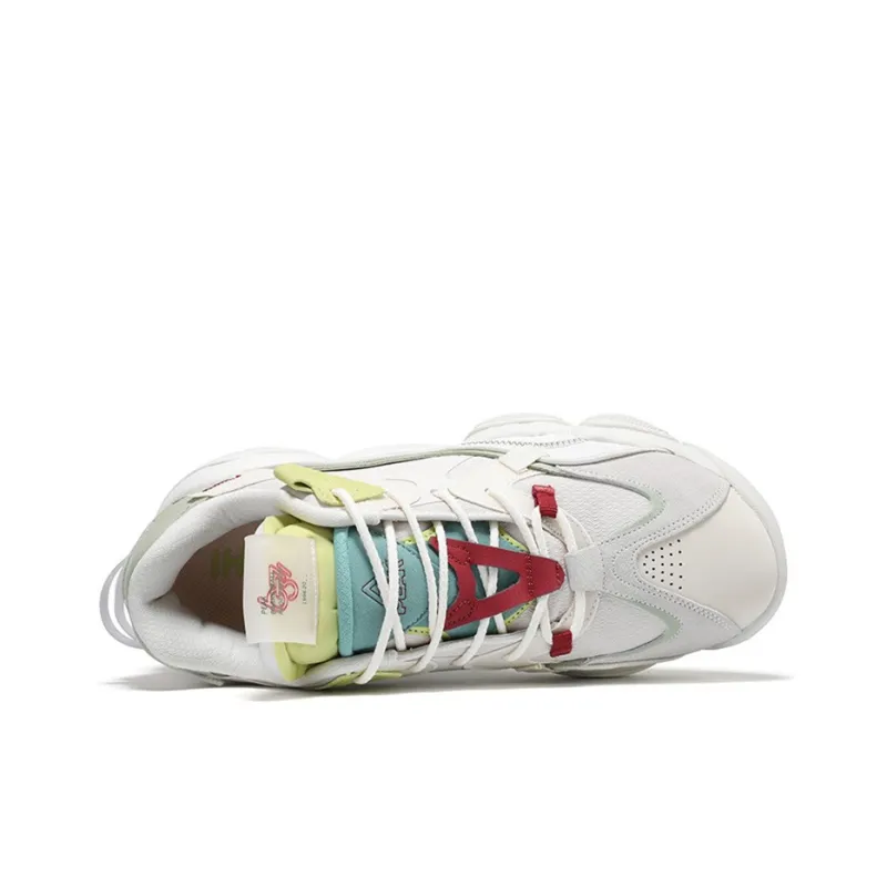 PEAK State Pole 6371 Cushioned Slip Resistant Mid Top Chunky Sneakers Women's Ecru Fruit Green-4