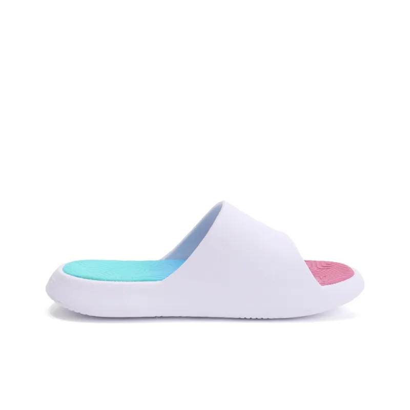 PEAK Leather Patchwork Graffiti Slip Resistant Abrasion Resistant Slide Slippers Unisex White Blue Pink-1