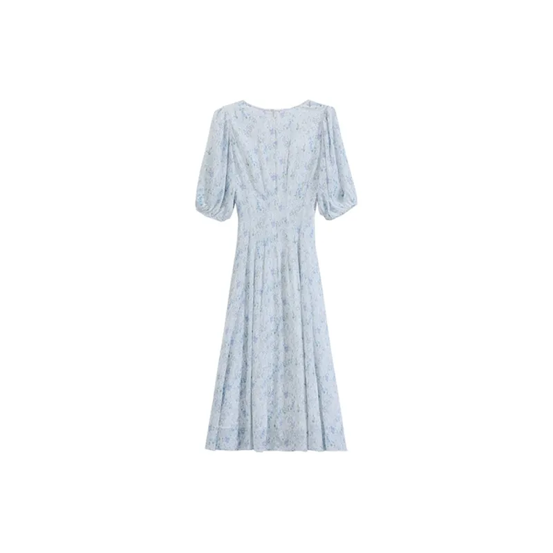 EIDOLON GRAIN Short Sleeved Dress Women's White With Purple Floral-1