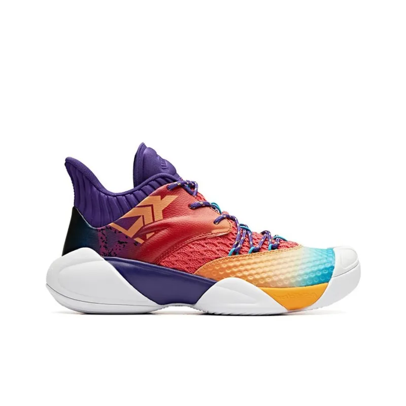 Anta Anti-Slip And Wear-Resistant Cushioning Coverage Mid-Top Performance Basketball Shoes Men's Purple Orange-1