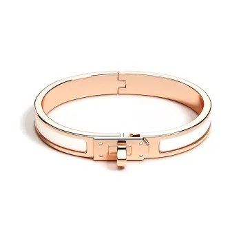 HERMES Enamel Rose Gold Plated Metal Bangles Women's White