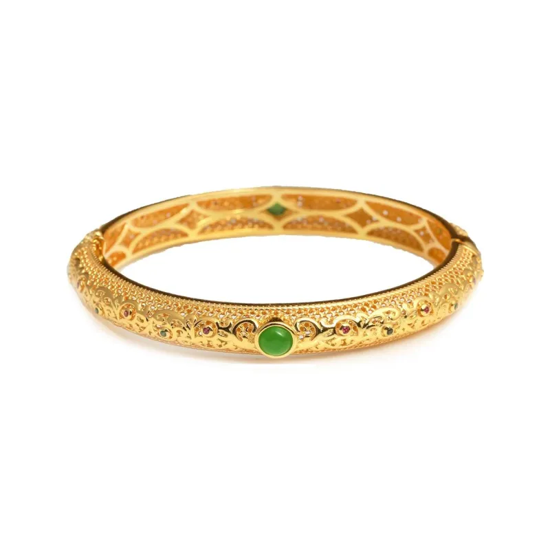 Artisan Lock Heart Jade Hetian Jade 925 Sterling Silver Hetian Jade Bangles Women's Jasper-23