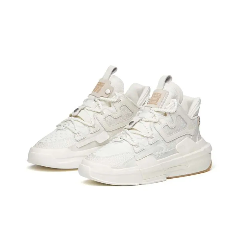 Anta Bastard Slip Resistant Cushioning Wear Resistant Mid Top Skateboard Shoes Women's White-2