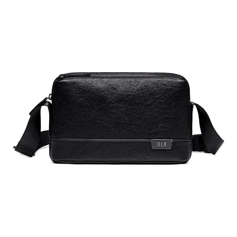HLA Top Grain Cow Leather Crossbody Bag Shoulder Bag Messenger Bag Regular Men's Black-0