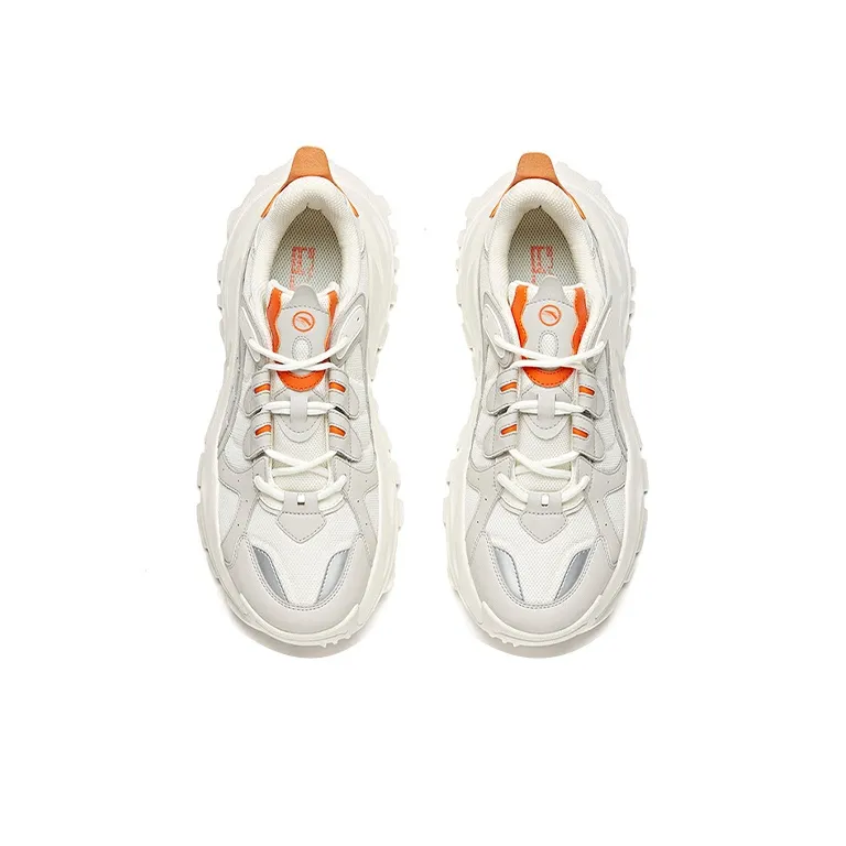 Anta Sizzling Life Collection Durable Breathable Low Top Chunky Sneakers Men's White Gray Orange-2