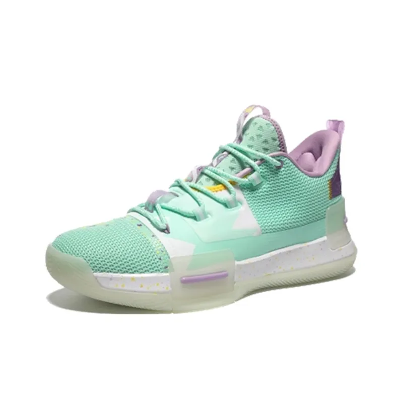 PEAK Taichi Flashing Anti Slip Wear Resistant Low Top Basketball Shoes White Green-2