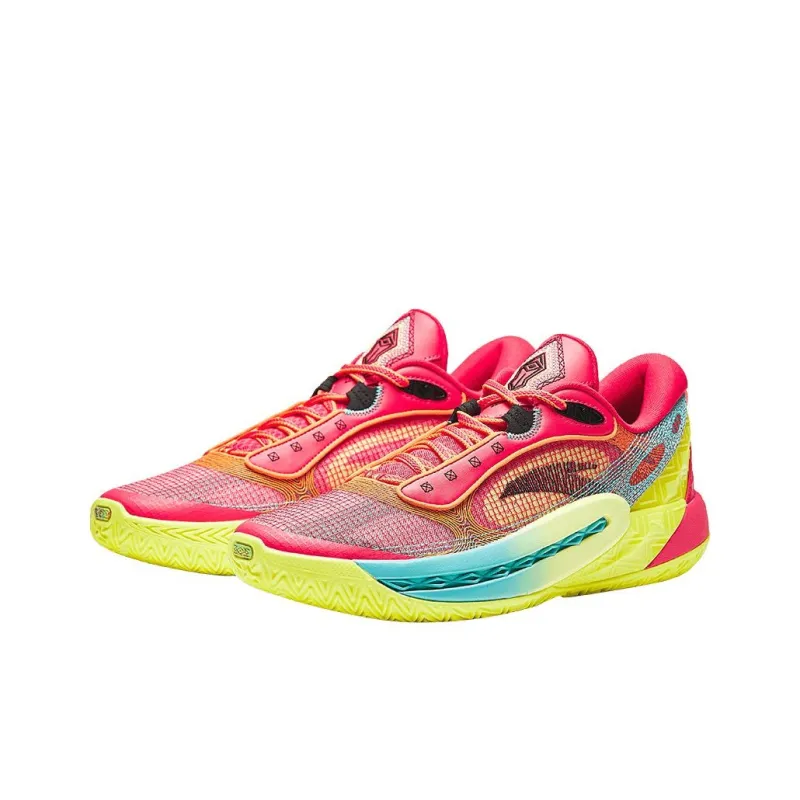 Anta Cushioned Slip Resistant Low Top Basketball Shoes Men's Red Yellow-1