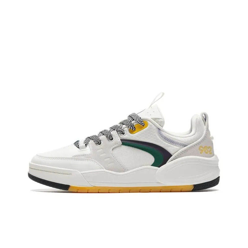 Anta 982EVO Anti Slip Wear Resistant Low Top Skateboard Shoes Women's White Green Yellow-0