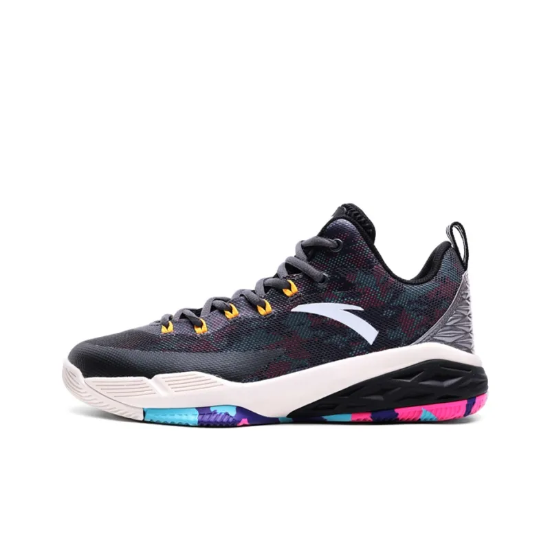 Anta Rhomboid Anti Slip Wear Resistant Low Top Basketball Shoes Men's Black Gray-0
