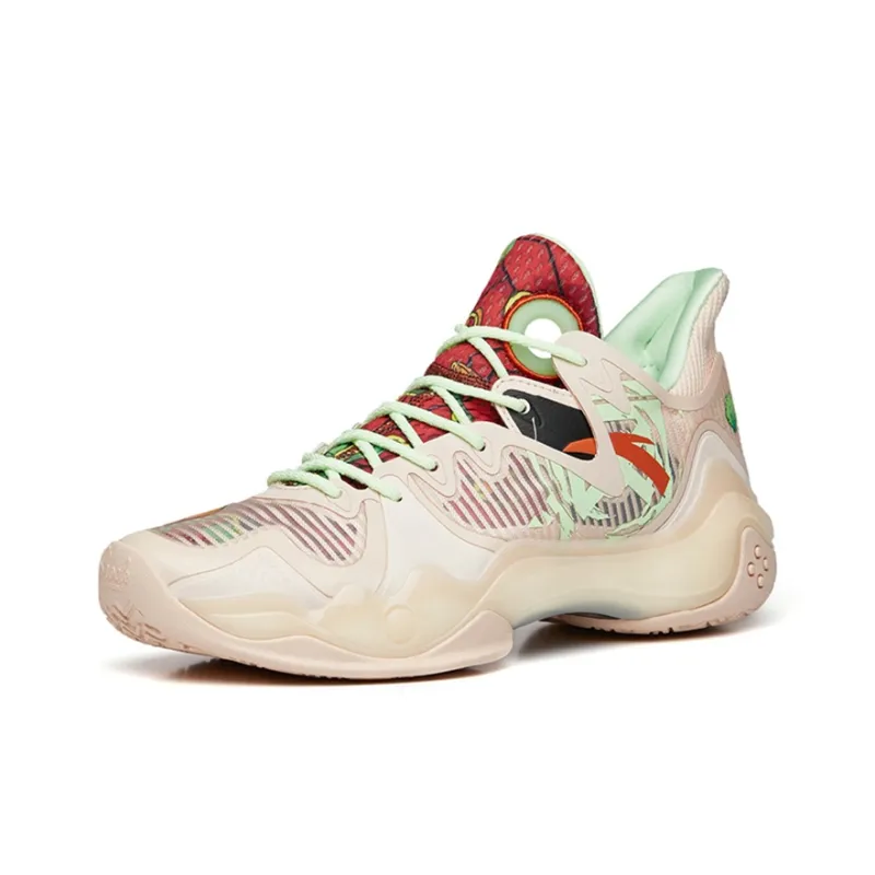 Anta Shock Wave 4 Wear-Resistant Slip-Resistant Low-Top Performance Basketball Shoes Men's Brown Green-1