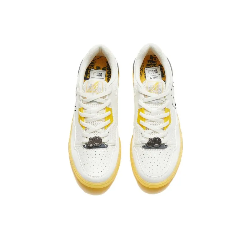 Anta Flame 4.0 Slip Resistant Cushioning Wear Resistant Low Top Skateboard Shoes Men's White Yellow-2
