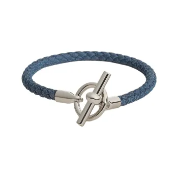 HERMES Denim Palladium-Plated Bangles Men's Blue